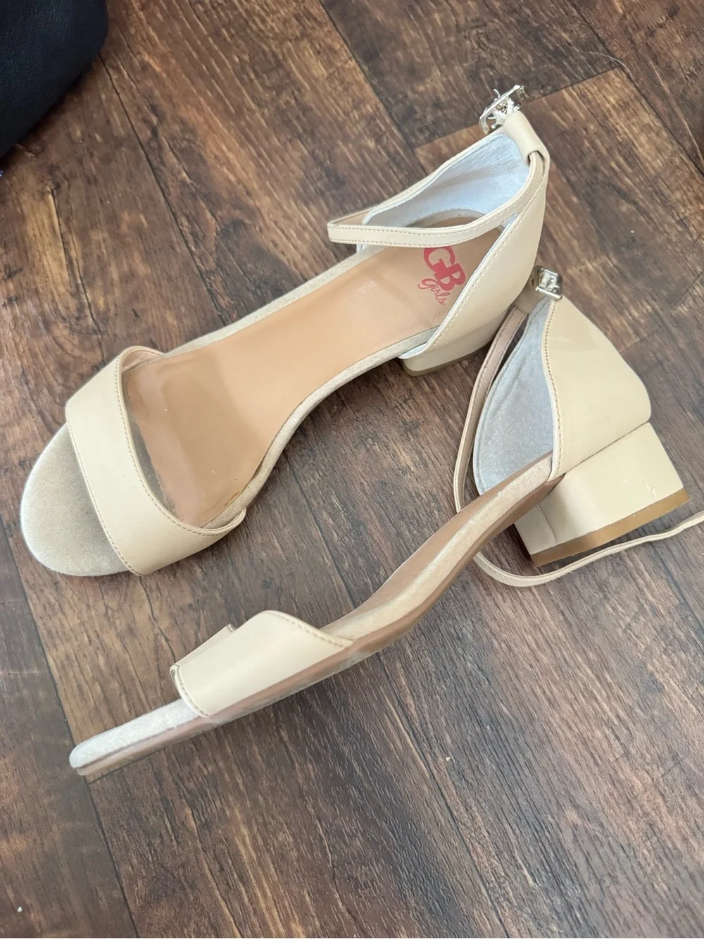 Gianni Bini Beige Open-Toe Ankle-Strap Block Heels